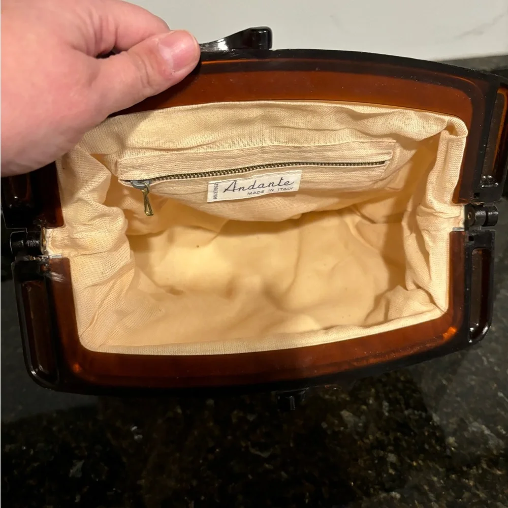 ANDANTE Vintage Cream Crochet Canvas Clutch